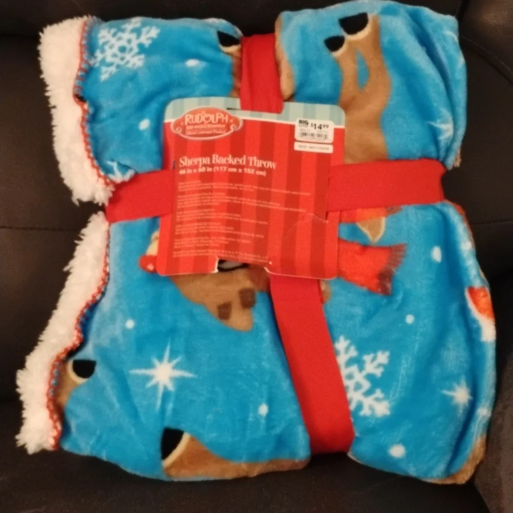 New Rudolph the red nosed reindeer throw, plush and slippers bundle - Picture 3 of 5